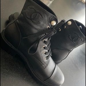 Chanel pearl combat boots